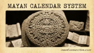 Mayan calendar system depicted on an ancient carved stone with intricate symbols and glyphs.