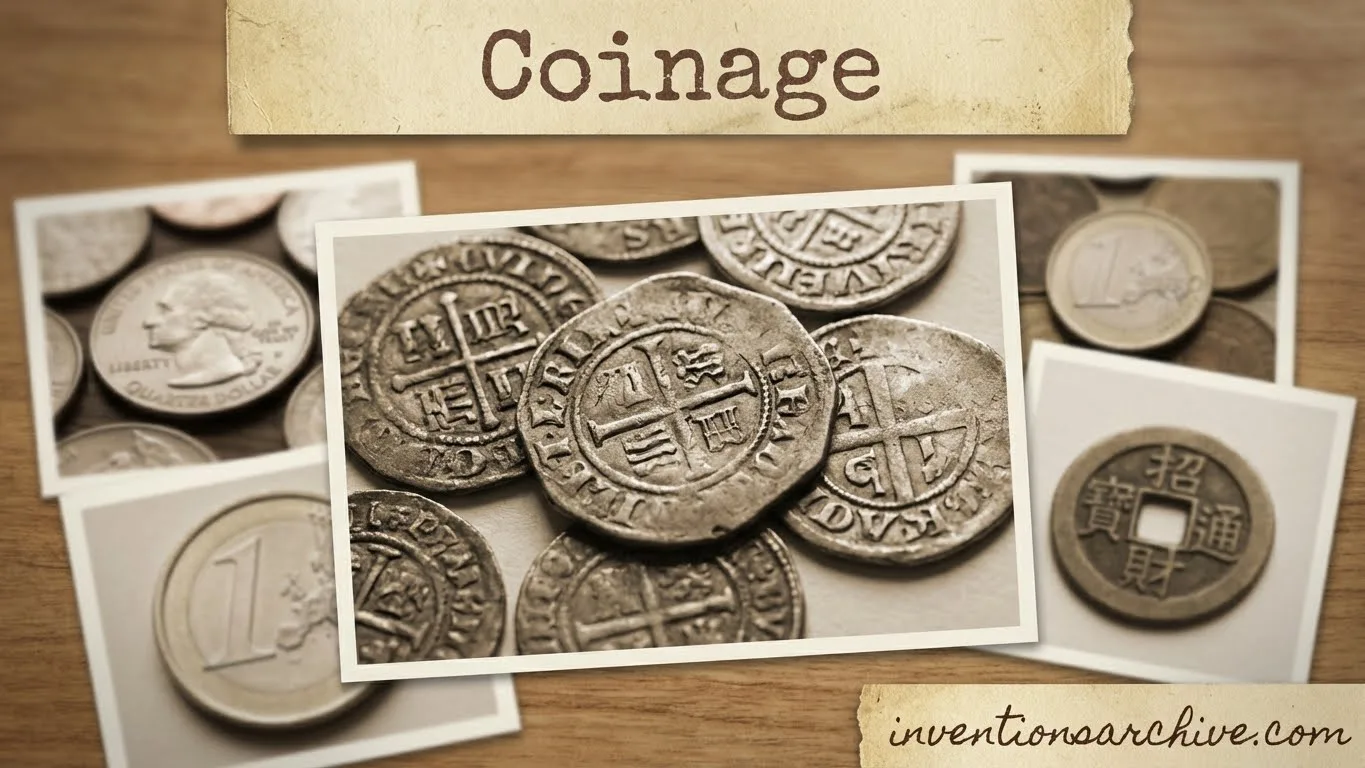Coins in a treasure chest illustrate coinage.