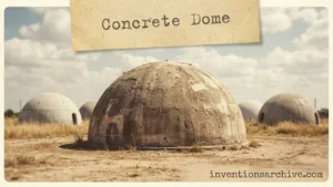 A large concrete dome structure with a rough, textured surface on a barren landscape.