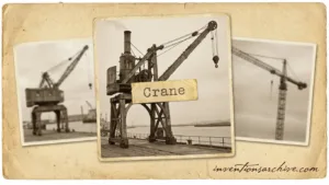 A large crane lifting a sign labeled 'crane' at a construction site.