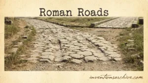 Roman roads with stone paving and straight paths through rural landscape.