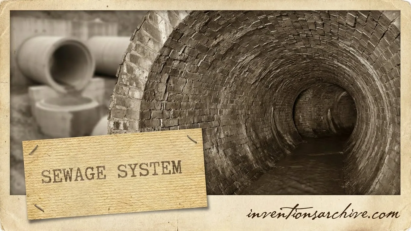 A concrete sewage system with pipes and a manhole cover, demonstrating the infrastructure.