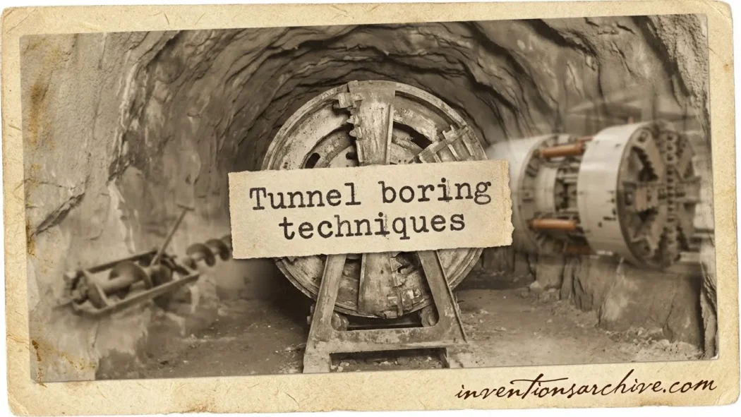 A tunnel boring machine cutting through rock inside a tunnel showing the tunneling process.