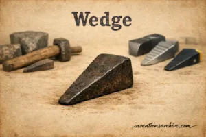 Historic wedge invention demonstrating simple machine principle for splitting and lifting