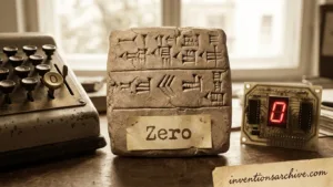 Numeral zero on ancient manuscript representing mathematical discovery