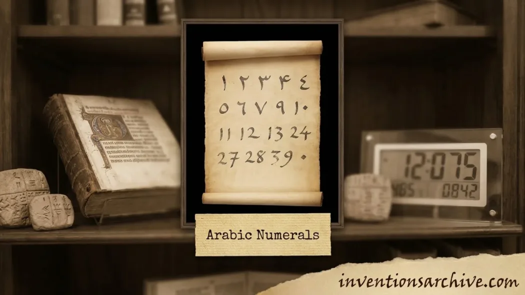 Arabic numerals shown on a chalkboard with the word 'Arabic Numerals' below.