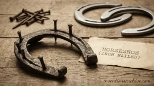 A horseshoe with iron nails used in the invention of the horseshoe.