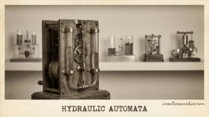 Hydraulic automata with metal cylinders, pipes, and mechanical components