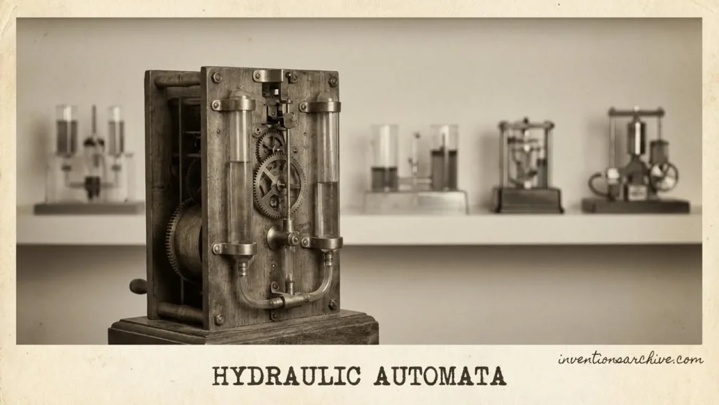 Hydraulic automata with metal cylinders, pipes, and mechanical components