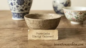Early Chinese porcelain bowl with rough texture and simple design.