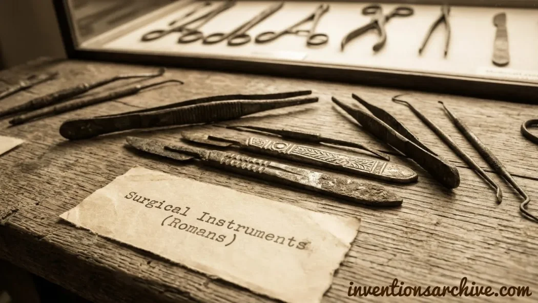 Romans display various ancient surgical instruments made of metal and bone.