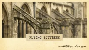 A flying buttress with arches and supporting structures outside a Gothic cathedral.