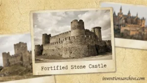 A fortified stone castle with high walls, towers, and battlements showing medieval architecture.