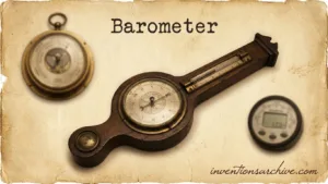 A vintage-style barometer with a dial and a long pointer indicating atmospheric pressure.