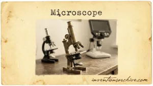 A microscope with three eyepieces and a digital display showing sample magnification.