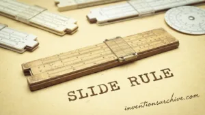 A slide rule with sliding parts and measurement scales demonstrating the invention of the slide rule…