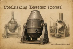 A Bessemer process furnace used in steelmaking, showcasing the historic invention that revolutionized steel production.