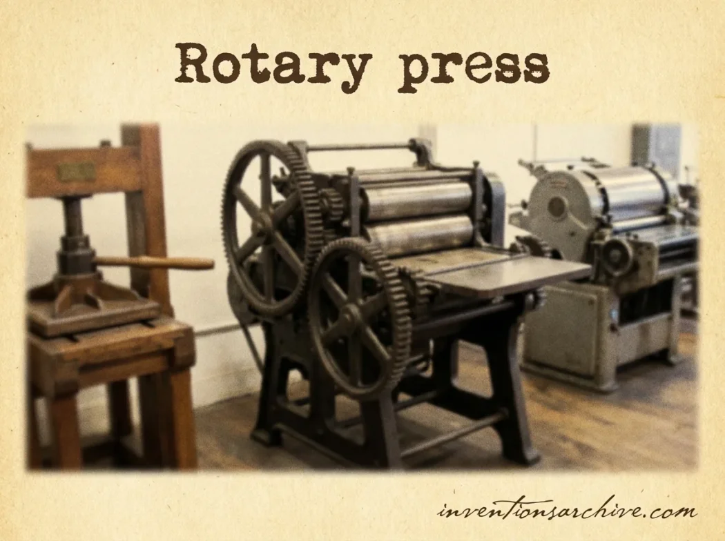 A rotary press in action, showcasing its mechanism used for printing or manufacturing processes.
