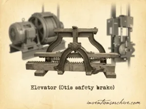An illustration of the Otis elevator safety brake, showcasing the mechanism that prevents elevator falls during cable failure…