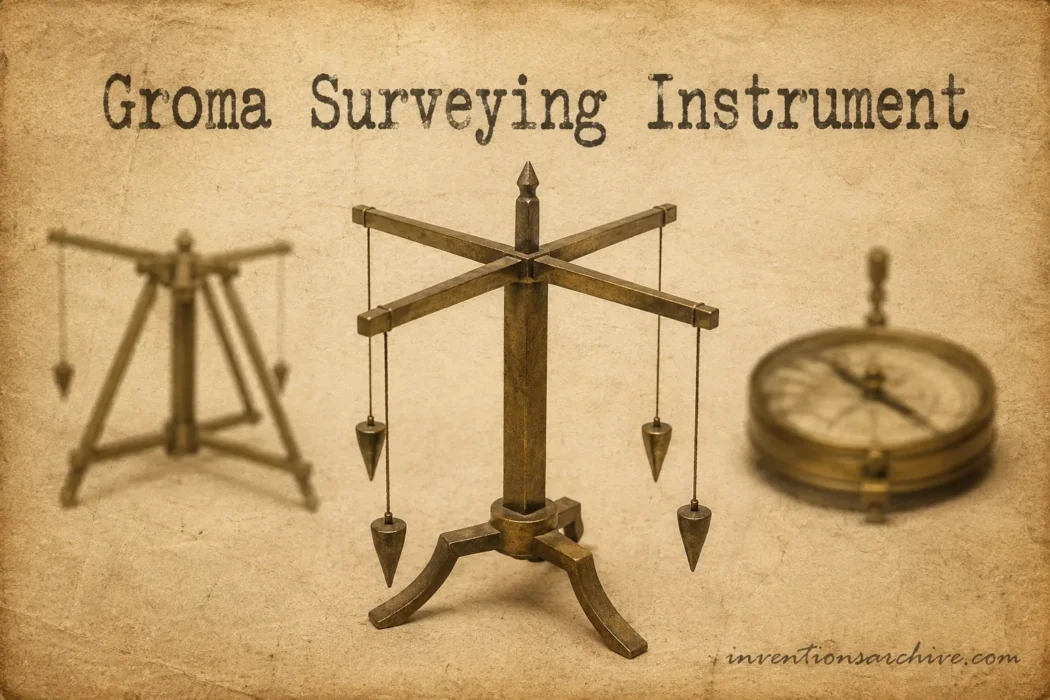 A Groma surveying instrument used for precise angle measurement and alignment in ancient surveying practices.