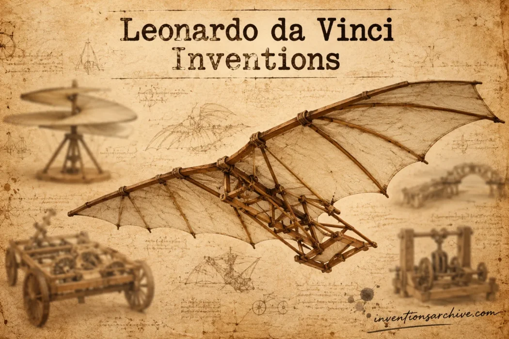 Leonardo da Vinci inventions showing detailed designs of his flying machines and mechanical devices.