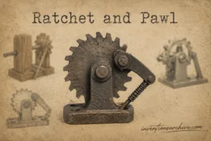 An antique ratchet and pawl mechanism illustrating the operation of this type of gear system.